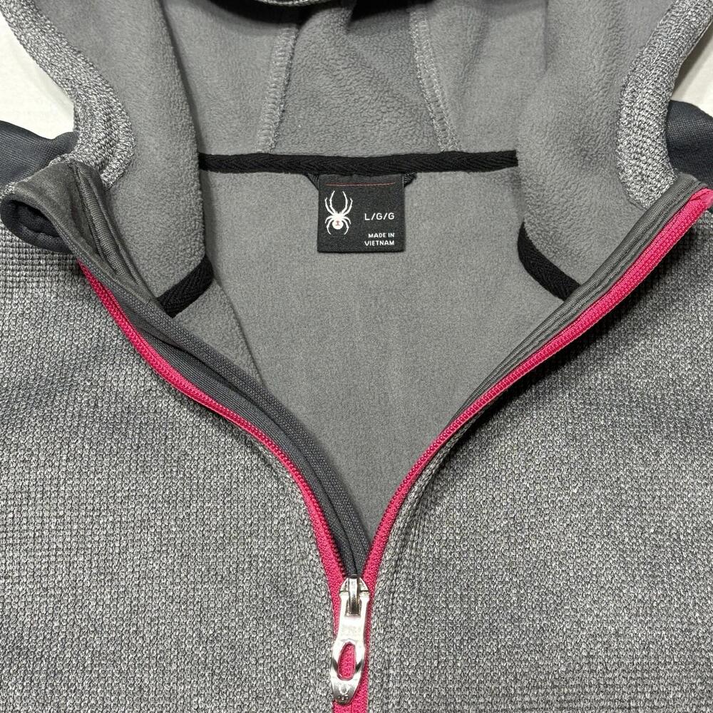 Spyder Women's Large Waffle Knit Fleece Lined Jacket Gray Pink Full Zip Hooded - Picture 10 of 14